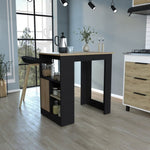 ZUN Kitchen Island 36" H, Three Open Side Storage Shelves and One Push-to-Open Cabinet, Black / Natural B097P221381