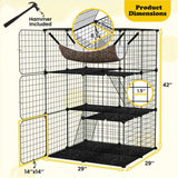 3-Tier Black Cat Cage - 74x74x107.5cm, PPMetal, DIY Assembly, Hammock & Ladders, for 1-3 Cats/Small 54057876