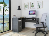 Smokey Oak 2-Drawer 1-Shelf L-Shaped Computer Desk B06280387