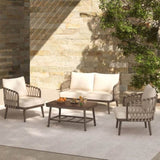 4-Piece Outdoor Patio Furniture Set, Metal Chairs with Woven Rope U-Shaped Backrest,Outdoor N780P209458R