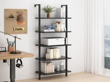 5-layer wall-mounted household steel-wood shelf, density board, iron frame, 61*30.5*182.88cm, black 64446382