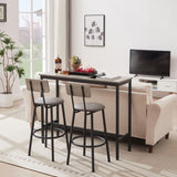 Bar Table Set with 2 Bar stools PU Soft seat with backrest, Grey, 43.31'' L x 15.75'' W x 35.43'' H. W1162103445