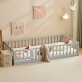 Fence Bed With Door With Board Grey Painted Pine Twin Children's Bed 50876733