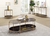 ZUN ACME Fiorella Coffee Table, Glass, Black Marble Paint & Gold Finish LV02222