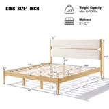 King Size Solid Wood Bed Frame With Fleece Upholstered Headboard, Ivory N757P256241B
