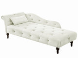 Aijia 60.6" Velvet Chaise Lounge Buttons Tufted Nailhead Trimmed Solid Wood Legs with 1 Pillow,White W111740823