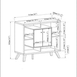 Compact display storage sideboard bookcase cabinet two door four open shelves metal knobs wooden B107P320791