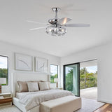 ZUN 52" Crystal Ceiling Fan with 5 Reversible Blades Light Kit and Remote Control, 3-Speed W1592P160446