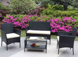 4 PC Rattan Patio Furniture Set Outdoor Patio Cushioned Seat Wicker Sofa W20985037