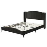 ZUN Queen Size PU Leather Upholstered Platform Bed, Headboard with Wingback and Metal Bar Accents, No 39917722