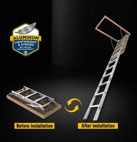 ZUN Household Aluminum Attic Ladder 25" x 54" ,375 lbs Capacity, 7'8"-10'3" Ceiling Height W2529P185494