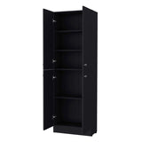 ZUN Black Pantry Cabinet with 4 Doors and 5 Hidden Shelves B062P193660