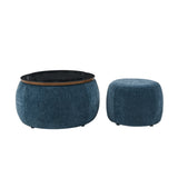 Round Storage Ottoman, 2 in 1 Function, Work as End table and Ottoman,with small seat,Dark W487P165698