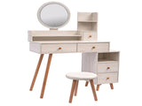 CRAZY ELF Stylish Vanity Table Cushioned Stool, Touch Control LED Mirror, Large Capacity Storage W936110479