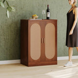 ZUN 41.9" Home Bar Cabinet, Industrial Walnut Rattan Door Fold Out Bar Cabinet with Storage Bar Table WF325261AAY