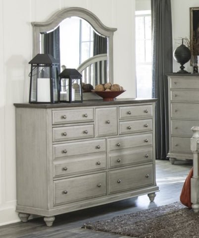 ZUN Classic Light Gray Finish 1pc Dresser of 9x Drawers Dark Brown Top Modern Farmhouse Design Bedroom B011P199395