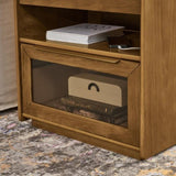 Mid Century Modern Nightstand Charging Station & Outlet Hole & 2 Drawers, Farmhouse End Table W1801P303392