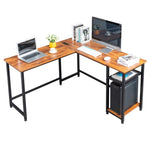 ZUN L-Shaped Desktop Computer Desk with Power Outlets & Shelf Tiger wood 19002762