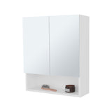 Lodge Medicine Cabinet with Mirrored Doors and Open Storage, White B128P263726