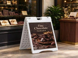 White 22" x 28" Weatherproof A-Frame Sandwich Board Sign with Weighted Tank for Outdoor Sidewalk Use 92440687