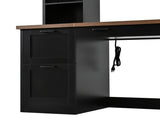 Farmhouse Arched Computer Desk with Hutch, Mid-Century Walnut Home Office Workstation with Charging 37179870