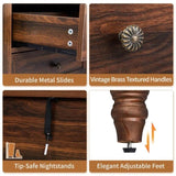 Brown P2 particle board with 3D paper solid wood legs 63*44.5*68.5CM three drawers bedside table 04124081