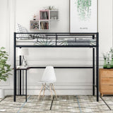 ZUN Twin Metal Loft Bed with Desk, Ladder and Guardrails, Loft Bed for Bedroom, Black MF286452AAB