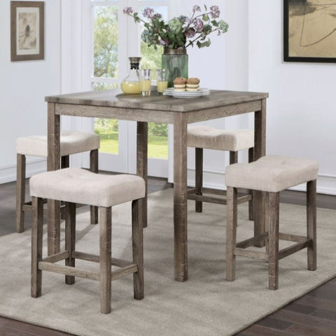 ZUN Transitional 5pc Counter Height Dining Set Gray Counter HT. Table and 4x Stools Linen-like Beige B011P230005