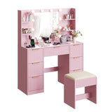 Pink particleboard with a 7-drawer, 4-shelf dressing table set with 10 three-tone light bulbs, power 63831111