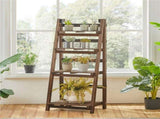 4 Tier Foldable Plant Display Stand for Patio Living Room, Natural Wood 14618353
