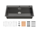 Stainless Steel Kitchen Sink, 33x22 Single Bowl, Overmount Handmade Sink in Black, with Cutting 16588436