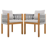 Acacia Wood Outdoor Dining Chairs 2-Pack with Grey Rope Handles, Washable Waterproof Grey Cushions, N779P279983G
