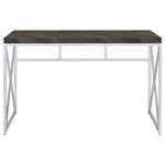 ZUN Rustic Grey Herringbone and Chrome Writing Desk B062P153674