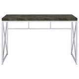 ZUN Rustic Grey Herringbone and Chrome Writing Desk B062P153674