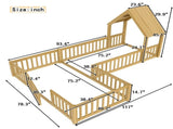 Twin Size House Floor Bed, Double Twin Floor Bed with Door and Full-length Guardrails, W1580P327129