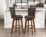 Button-Tufted Swivel Bar Chairs Set of 2, Upholstered Seat and Back Chestnut Finish Solid Wood B011P220996