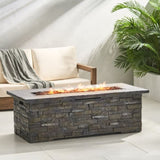 ZUN Outdoor Patio Concrete Fire table, Rectangle Gas Burning 56-Inch Fire Pit - 50, 000 BTU, Stone 43807769