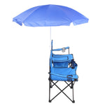 ZUN Portable Outdoor 2-Seat Folding Chair with Removable Sun Umbrella Blue 64234063