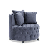 Velvet Upholstered Swivel Chair for Living Room, with Button Tufted Design and Movable Wheels, W487124834