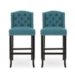 ZUN Vienna Contemporary Fabric Tufted Wingback 31 Inch Counter Stools, Set of 2, Teal and Dark Brown 64856.00T