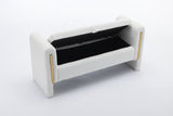 032-Teddy Fabric Storage Bench Bedroom Bench With Gold Metal Trim Strip For Living Room Bedroom W527122008