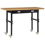 ZUN 59" Garage Work Bench with Drawer and Wheels, Height Adjustable Legs, Bamboo Tabletop Workstation 83658892