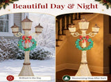 6FT Gold 3-Head Street Lamp with Wreath, 210 Warm White LEDs, Christmas Light Post, US Plug 72751542