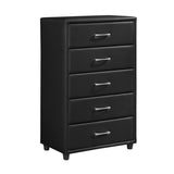 Contemporary Durable Black Faux Leather Covering 1pc Chest of Drawers Silver Tone Bar Pulls Stylish B01153394