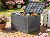 25 Gallon Outdoor Deck Box, Weatherproof PP Storage Chest with Rattan Texture, Lockable Patio 13630288