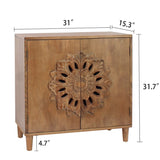 Rustic Hand-Carveden 2-Door Cabinet Boho Accent Storage Cabinet with Floral Design, Solid W2729P239174