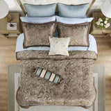 12 Piece Comforter Set with Cotton Bed Sheets Blue/Brown Cal King B035128825