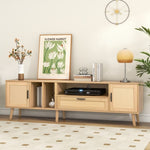 ZUN Rattan TV Stand with 2 Cabinets & 2 Open Shelves, Rattan-inspired Media Console Table for TVs up to WF324250AAP