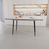 ZUN 47" expandable to 63" inch MDF square white marble patterned dining table, modern industrial kitchen W2189P174790