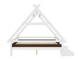 Full House Platform Bed with Stairs, Solid Wood Twin Bed Frame, Low Profile and Childlike Fun W1580P354720
